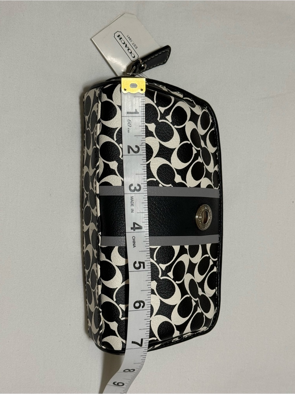 Coach Black & White Signature Stripe Pouch - Picture 9 of 11